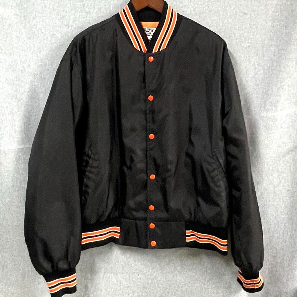 Vintage West Wind Varsity Bomber Jacket Made USA Black Quilted Lined XL